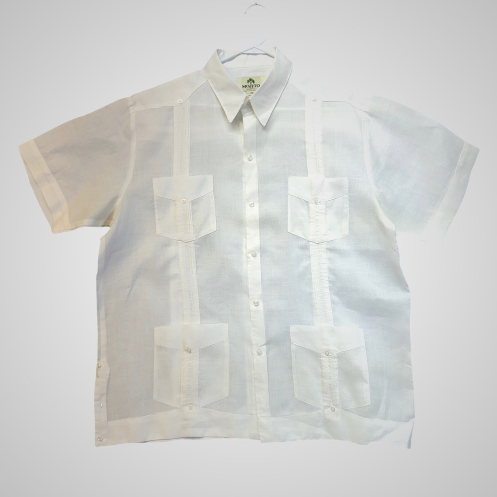 Mojito Collection Guayabera Shirt Mens 2X White‎ Excellent 100% Linen Pintuck SS